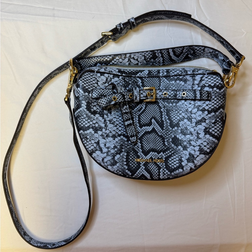 Michael Kors Blue and Black Crescent Crossbody Bag Snakeskin design